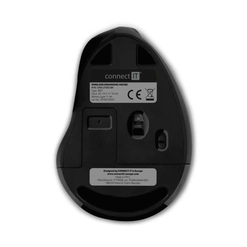 CONNECT IT CMO-2700-BK - Εργονομικό ασύρματο ποντίκι 800/1200/1600 DPI 1xAA μαύρο