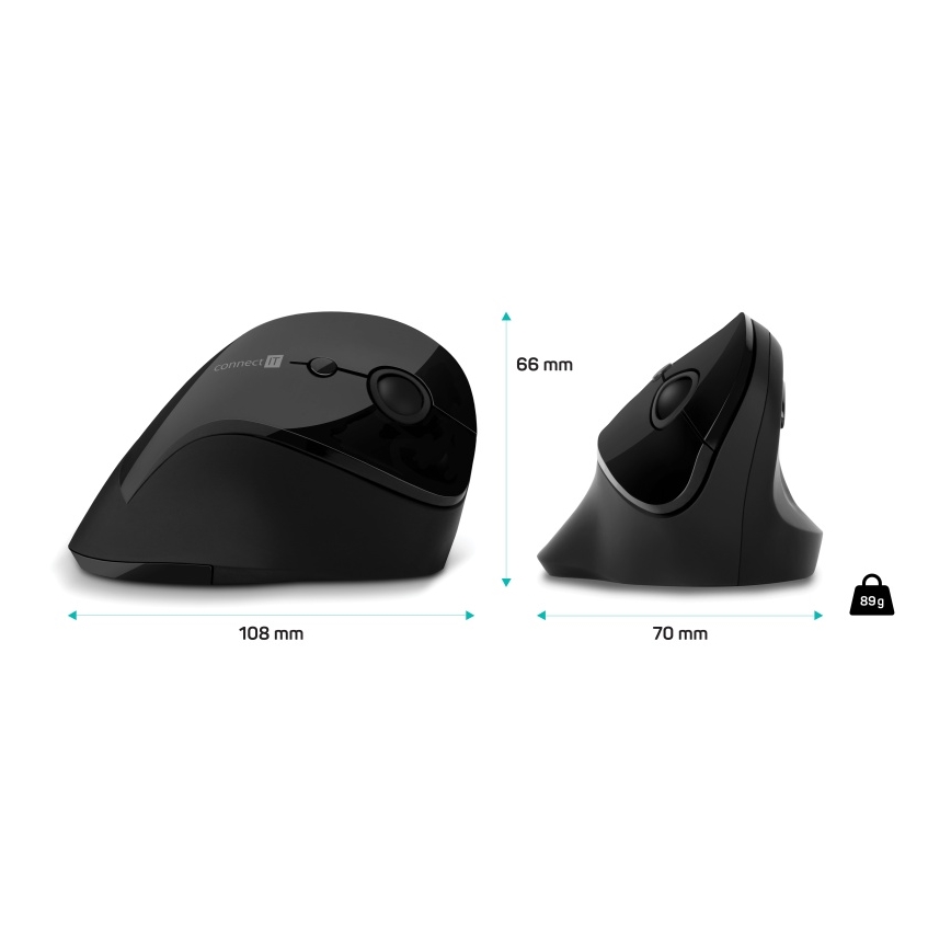 CONNECT IT CMO-2700-BK - Εργονομικό ασύρματο ποντίκι 800/1200/1600 DPI 1xAA μαύρο