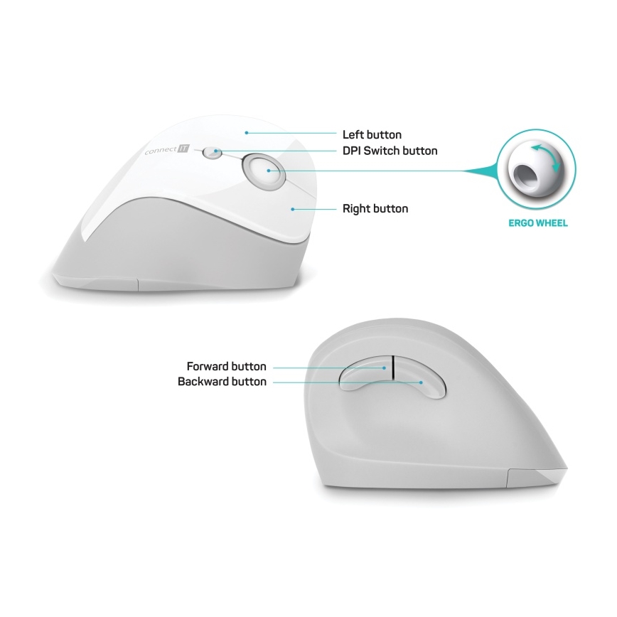 CONNECT IT CMO-2700-WH - Εργονομικό ασύρματο ποντίκι 800/1200/1600 DPI 1xAA λευκό