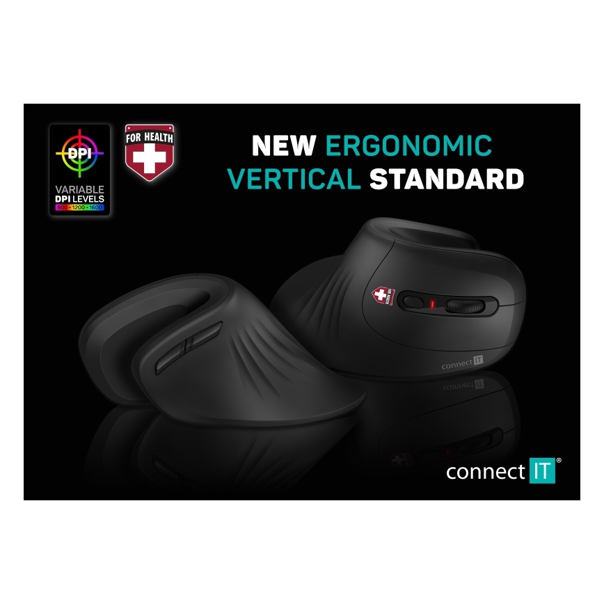 CONNECT IT CMO-2900-BK - Εργονομικό ασύρματο ποντίκι 800/1200/1600 DPI 1xAA μαύρο
