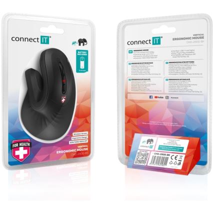 CONNECT IT CMO-2900-BK - Εργονομικό ασύρματο ποντίκι 800/1200/1600 DPI 1xAA μαύρο