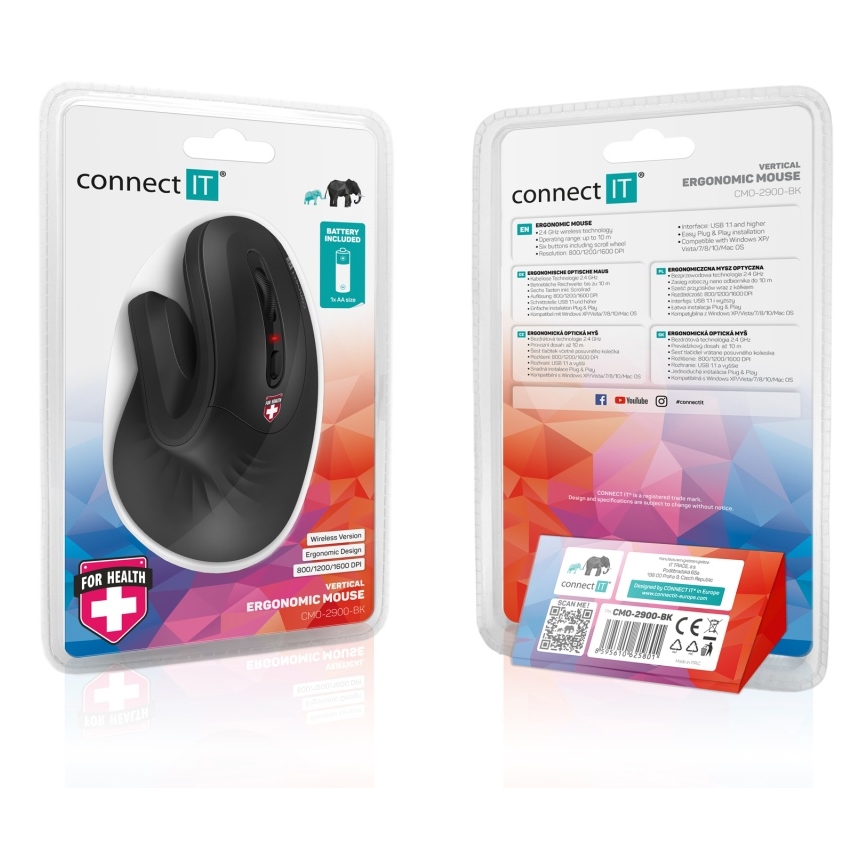 CONNECT IT CMO-2900-BK - Εργονομικό ασύρματο ποντίκι 800/1200/1600 DPI 1xAA μαύρο