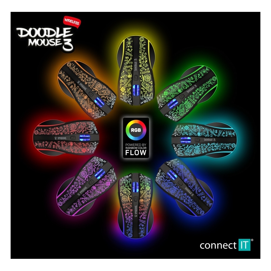 CONNECT IT CMO-3530-DD - LED RGB Ασύρματα επαναφορτιζόμενο gaming mouse 800/1200/1600/2400/4800 DPI 600 mAh μαύρο