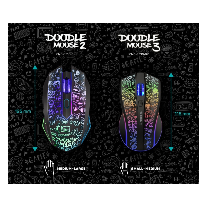 CONNECT IT CMO-3530-DD - LED RGB Ασύρματα επαναφορτιζόμενο gaming mouse 800/1200/1600/2400/4800 DPI 600 mAh μαύρο