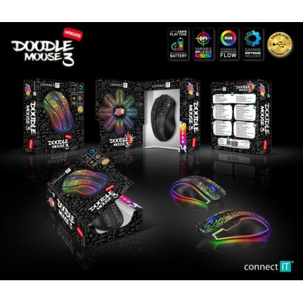 CONNECT IT CMO-3530-DD - LED RGB Ασύρματα επαναφορτιζόμενο gaming mouse 800/1200/1600/2400/4800 DPI 600 mAh μαύρο
