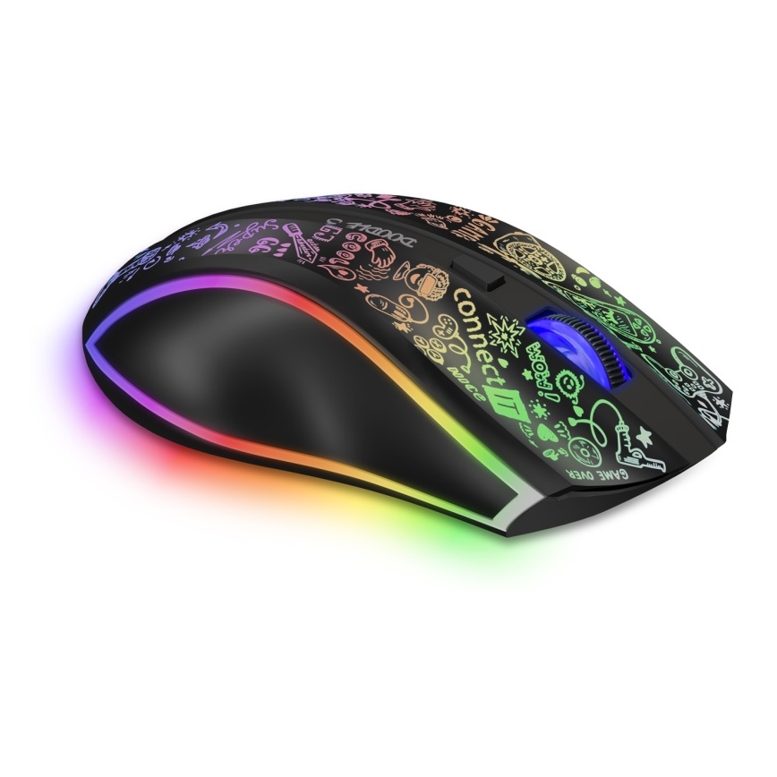 CONNECT IT CMO-3530-DD - LED RGB Ασύρματα επαναφορτιζόμενο gaming mouse 800/1200/1600/2400/4800 DPI 600 mAh μαύρο