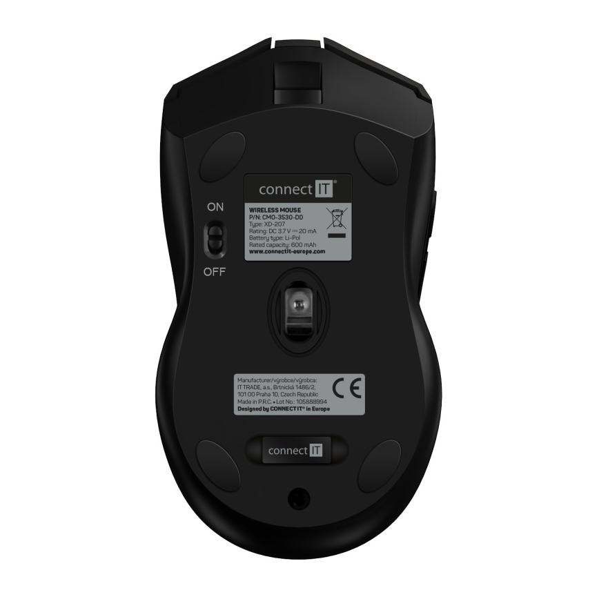 CONNECT IT CMO-3530-DD - LED RGB Ασύρματα επαναφορτιζόμενο gaming mouse 800/1200/1600/2400/4800 DPI 600 mAh μαύρο
