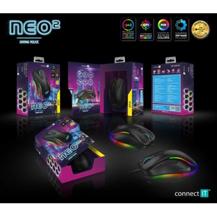 CONNECT IT CMO-3589-BK - LED RGB Ενσύρματο ποντίκι gaming 200-7200 DPI μαύρο