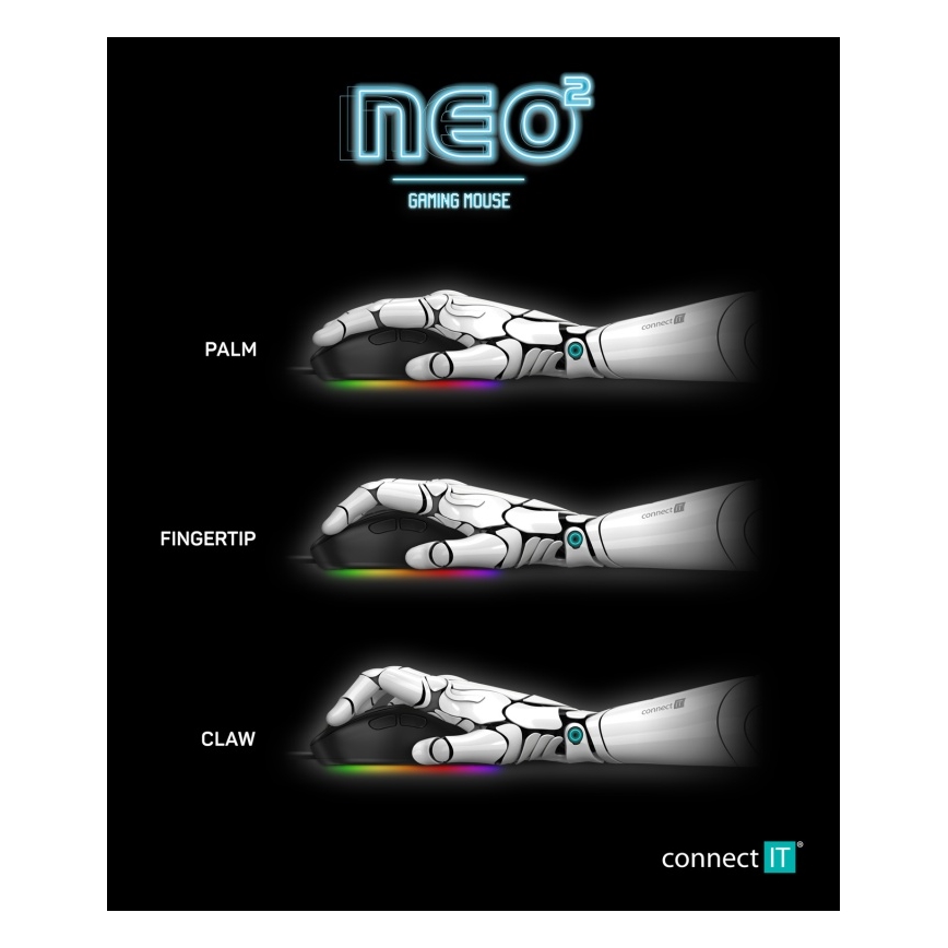 CONNECT IT CMO-3589-BK - LED RGB Ενσύρματο ποντίκι gaming 200-7200 DPI μαύρο