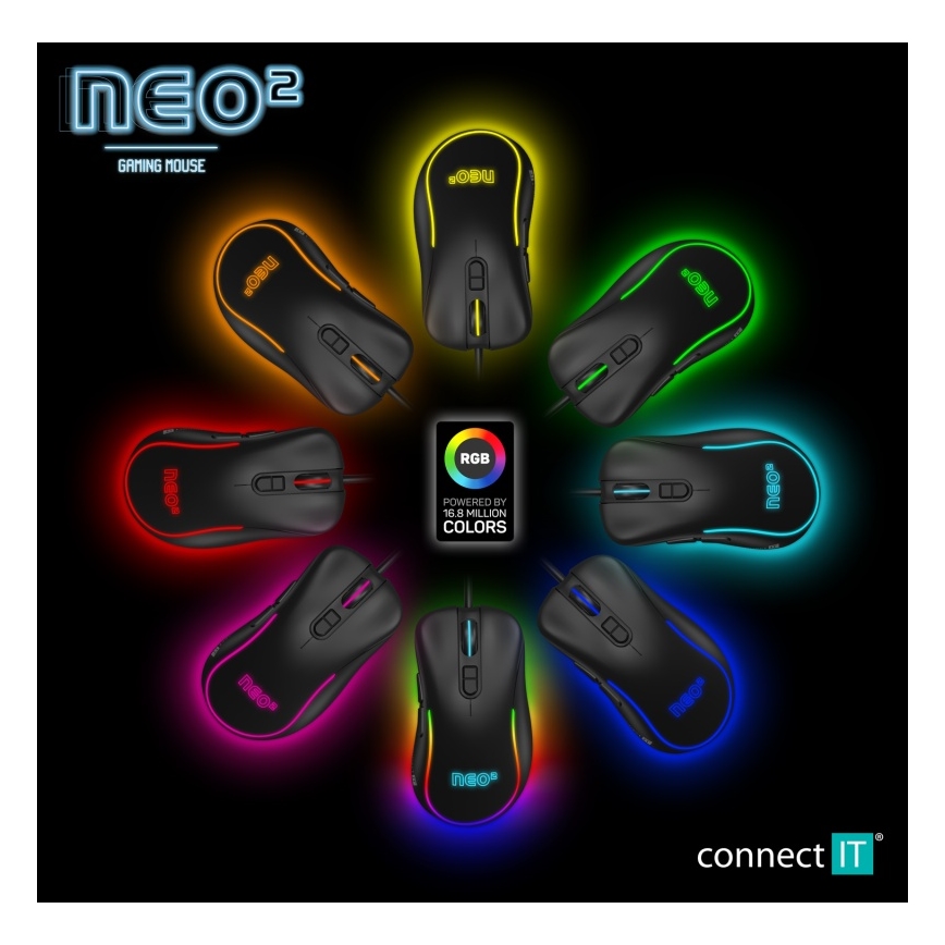 CONNECT IT CMO-3589-BK - LED RGB Ενσύρματο ποντίκι gaming 200-7200 DPI μαύρο