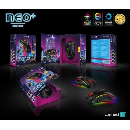 CONNECT IT CMO-3591-BK - LED RGB Ενσύρματο ποντίκι gaming 500-7200 DPI μαύρο