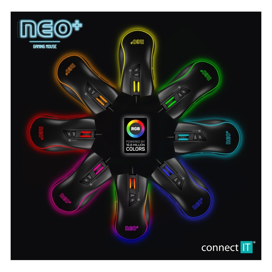 CONNECT IT CMO-3591-BK - Ενσύρματο RGB LED gaming ποντίκι 500-7200 DPI μαύρο