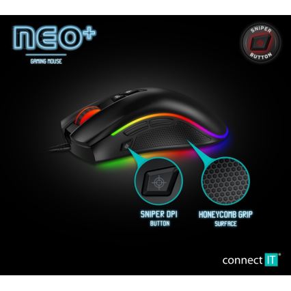 CONNECT IT CMO-3591-BK - Ενσύρματο RGB LED gaming ποντίκι 500-7200 DPI μαύρο