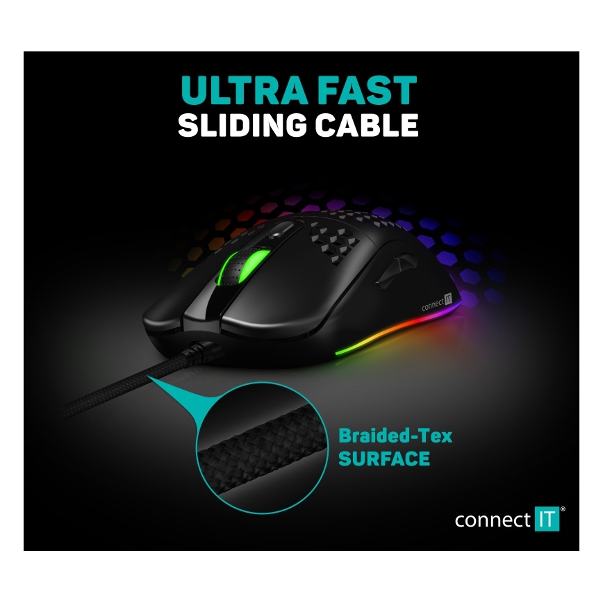 CONNECT IT CMO-5511-BK - LED RGB Ενσύρματο ποντίκι gaming 200-12800 DPI μαύρο