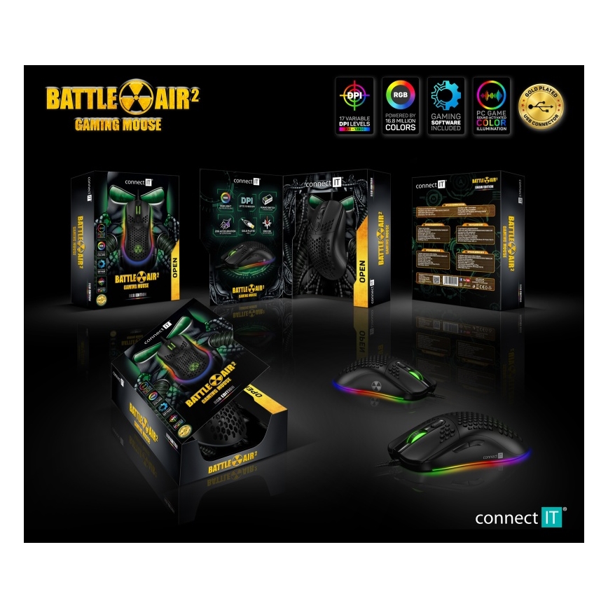 CONNECT IT CMO-5511-BK - LED RGB Ενσύρματο ποντίκι gaming 200-12800 DPI μαύρο