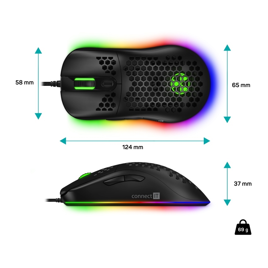 CONNECT IT CMO-5511-BK - LED RGB Ενσύρματο ποντίκι gaming 200-12800 DPI μαύρο