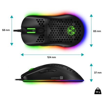 CONNECT IT CMO-5511-BK - Ενσύρματο RGB LED gaming ποντίκι 200-12800 DPI μαύρο