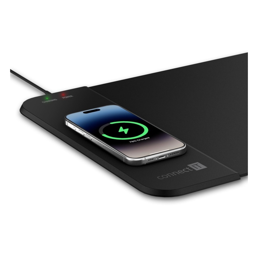 CONNECT IT CMP-2500-LG - Αντιολισθητική βάση για πληκτρολόγιο και ποντίκι with Qi ασύρματη φόρτιση 80x30 cm μαύρο