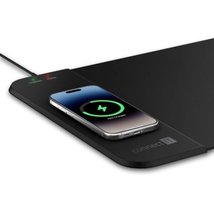 CONNECT IT CMP-2500-LG - Αντιολισθητική βάση για πληκτρολόγιο και ποντίκι with Qi ασύρματη φόρτιση 80x30 cm μαύρο