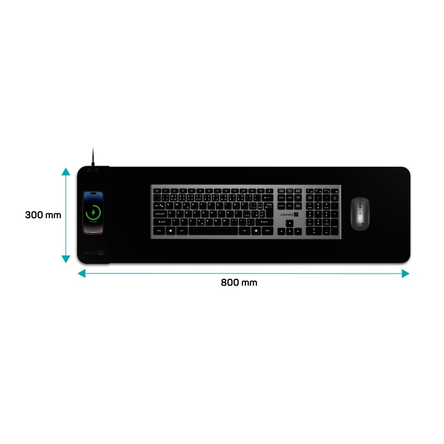 CONNECT IT CMP-2500-LG - Αντιολισθητική βάση για πληκτρολόγιο και ποντίκι with Qi ασύρματη φόρτιση 80x30 cm μαύρο