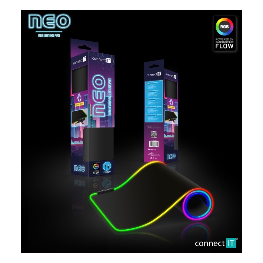 CONNECT IT CMP-3100-LG - Πληκτρολόγιο και ποντίκι για gaming με LED RGB 80x30 cm μαύρο