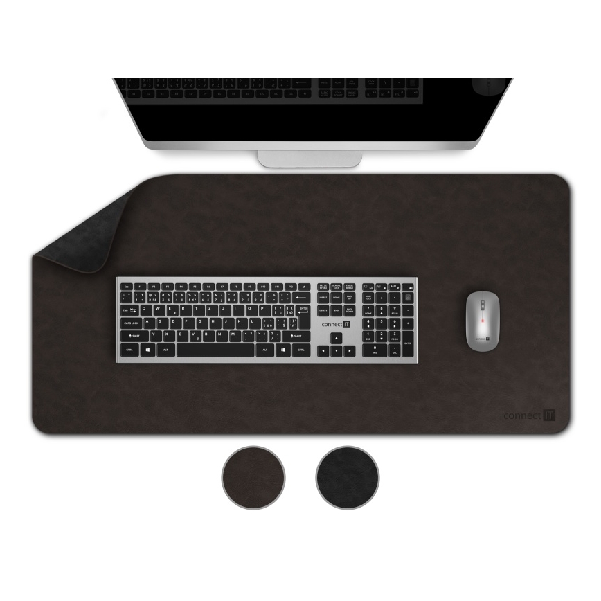 CONNECT IT CMP-4030-LG - Αμφίπλευρο υπόστρωμα για πληκτρολόγιο και ποντίκι 90x40 cm μαύρο/καφέ