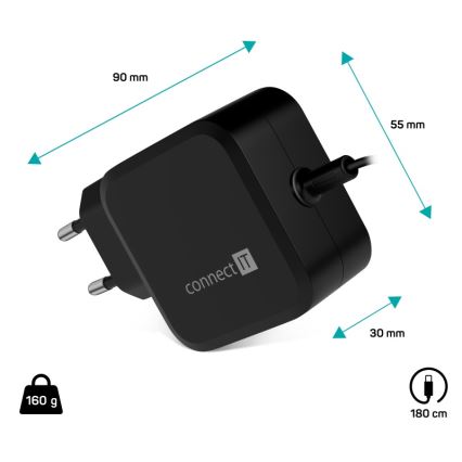 CONNECT IT CNP-1660-BK - Universal τροφοδοτικό προσαρμογέα για φορητούς υπολογιστές USB-C 67W
