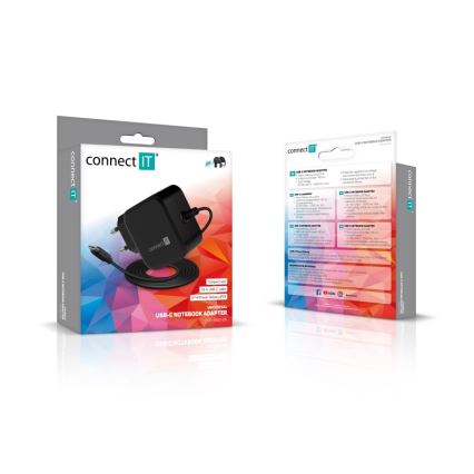 CONNECT IT CNP-1660-BK - Universal τροφοδοτικό προσαρμογέα για φορητούς υπολογιστές USB-C 67W