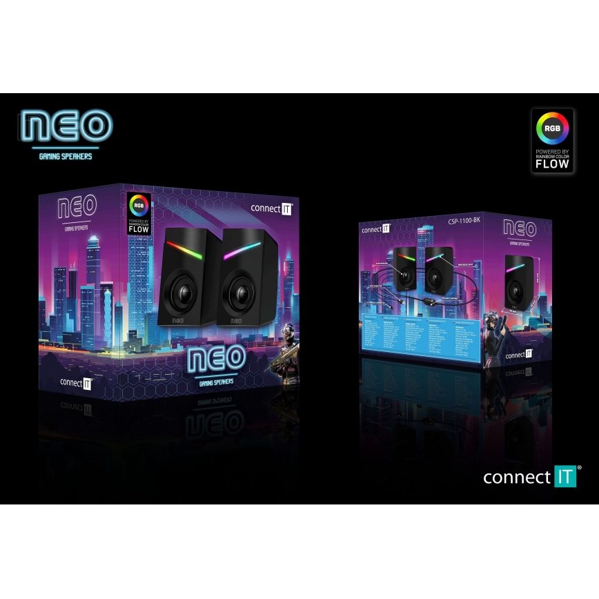 CONNECT IT CSP-1100-BK - ΣΕΤ 2x LED RGB Gaming ηχείο 6W/5V μαύρο
