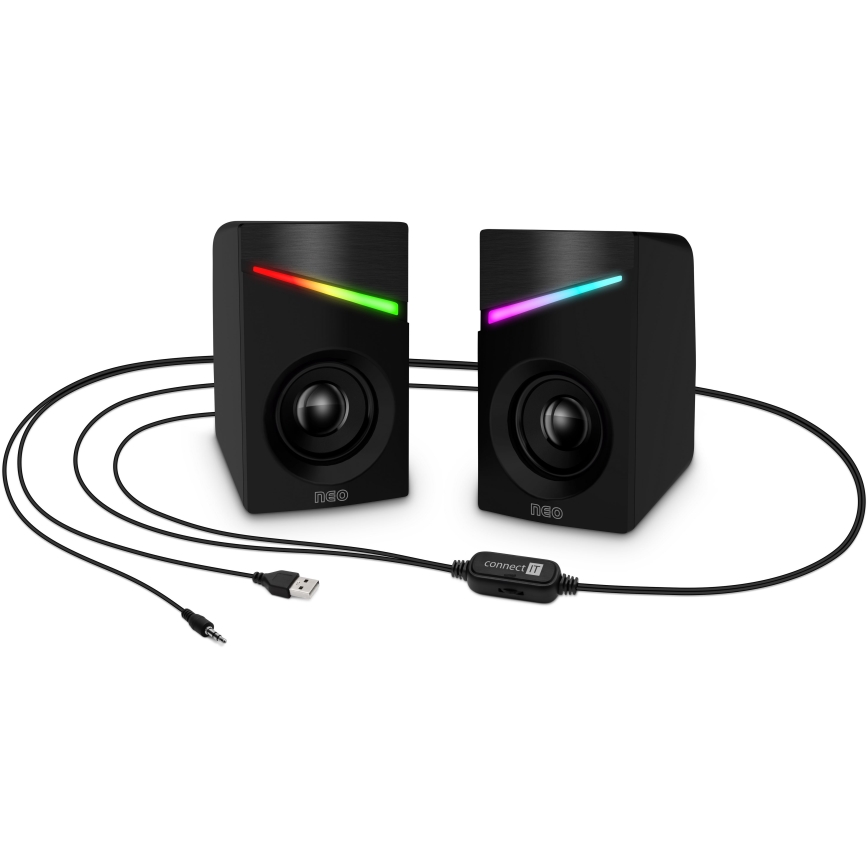 CONNECT IT CSP-1100-BK - ΣΕΤ 2x LED RGB Gaming ηχείο 6W/5V μαύρο