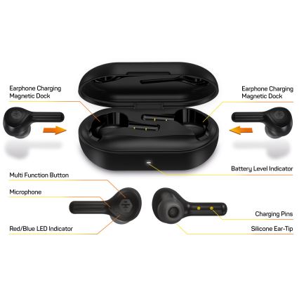 CONNECT IT HEP-5300-BK - Ασύρματα ακουστικά με μικρόφωνο 300 mAh + 2x 35 mAh μαύρο