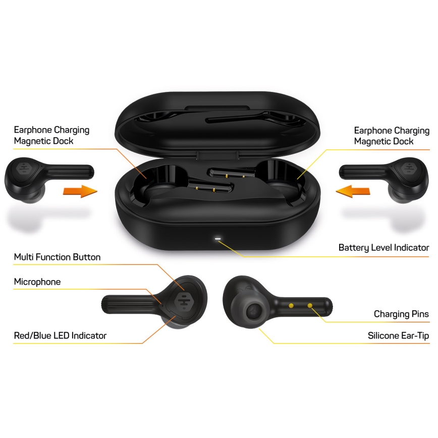 CONNECT IT HEP-5300-BK - Ασύρματα ακουστικά με μικρόφωνο 300 mAh + 2x 35 mAh μαύρο