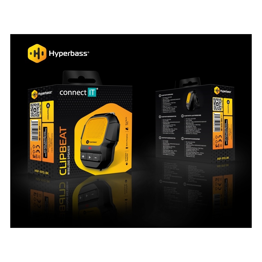 CONNECT IT HSP-1010-BK - Ασύρματο ηχείο με ενσωματωμένο μικρόφωνο ClipBEAT 2W/5V 560 mAh IPX7 μαύρο/κίτρινο
