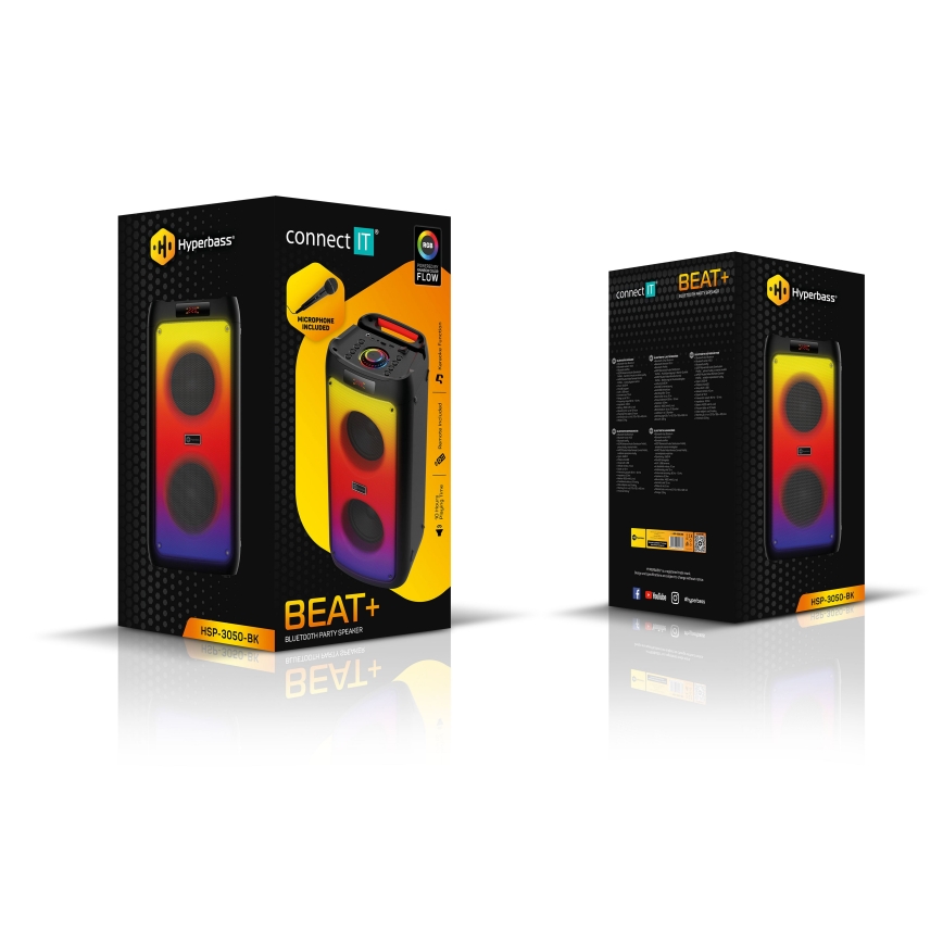 CONNECT IT HSP-3050-BK - LED Ασύρματο ηχείο με μικρόφωνο 60W/5V 4500 mAh μαύρο + τηλεχειριστήριο