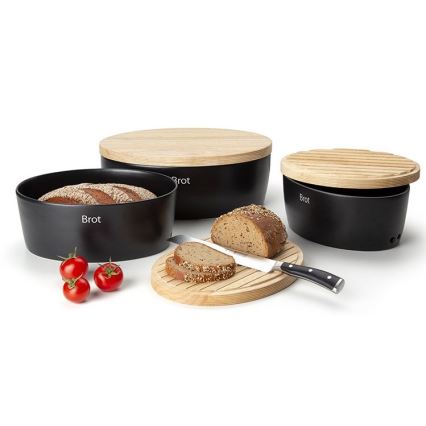 Continenta C3730 - Ψωμιέρα με καπάκι 30x23 cm μαύρο/ξύλο καουτσούκ