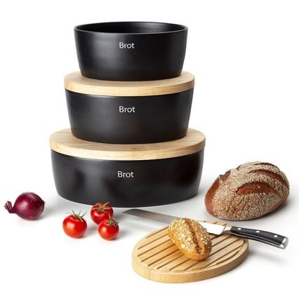 Continenta C3730 - Ψωμιέρα με καπάκι 30x23 cm μαύρο/ξύλο καουτσούκ