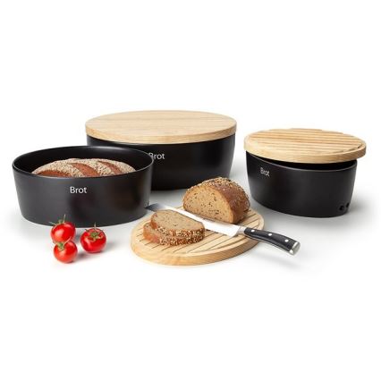 Continenta C3731 - Ψωμιέρα με καπάκι 27x20 cm μαύρη/ξύλο καουτσούκ