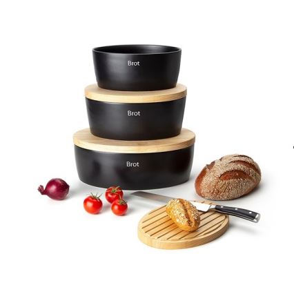 Continenta C3731 - Ψωμιέρα με καπάκι 27x20 cm μαύρη/ξύλο καουτσούκ