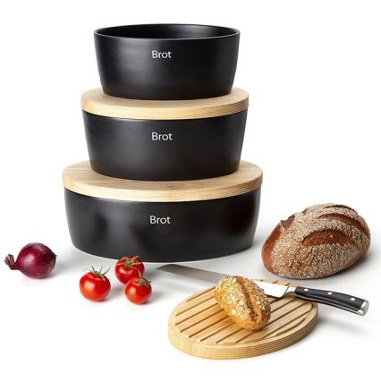 Continenta C3732 - Ψωμιέρα με καπάκι 36x23 cm μαύρο/ξύλο καουτσούκ