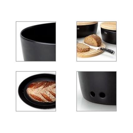Continenta C3732 - Ψωμιέρα με καπάκι 36x23 cm μαύρο/ξύλο καουτσούκ