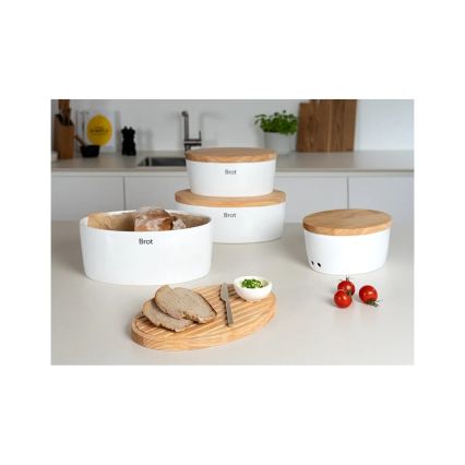 Continenta C3936 - Ψωμιέρα με καπάκι 36x23 cm λευκή/από ξύλο καουτσούκου