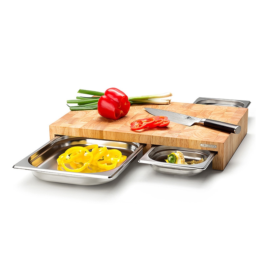 Continenta C4028 - ΣΕΤ 1x Επιφάνεια κοπής κουζίνας 50x32,5 cm + 3x δίσκοι ξύλο καουτσουκόδεντρο