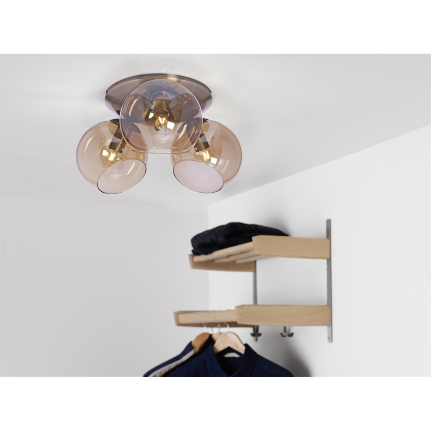 Cottex - Φωτιστικό οροφής CAPELLA 3xE14/40W/230V Ø 37 cm, καπνιστό/καφέ