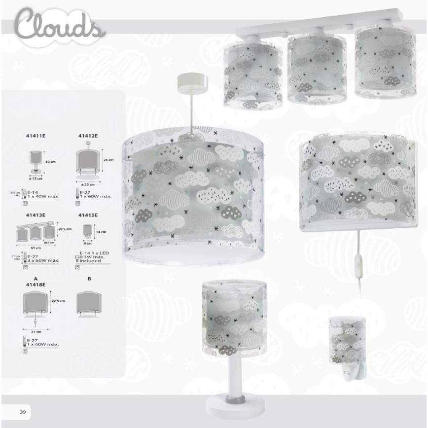 Dalber D-41411E - Παιδική επιτραπέζια λάμπα CLOUDS 1xE14/40W/230V