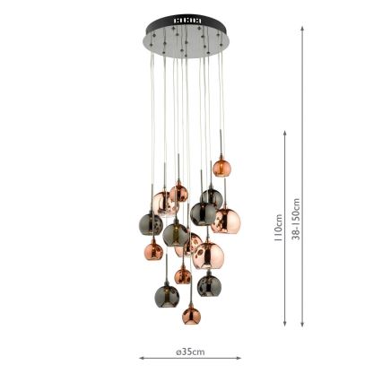 Där Lighting AUR1564 - Κρεμαστό φωτιστικό με σύρμα AURELIA 15xG4/10W/230V μαύρο/χάλκινο