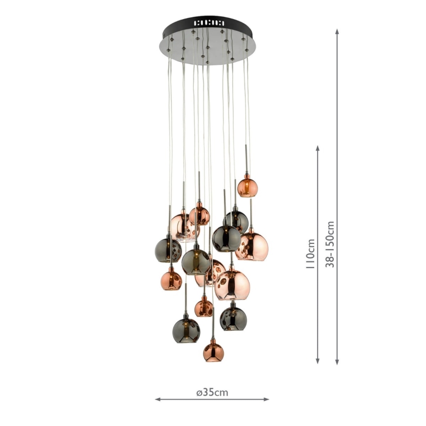Där Lighting AUR1564 - Κρεμαστό φωτιστικό με σύρμα AURELIA 15xG4/10W/230V μαύρο/χάλκινο