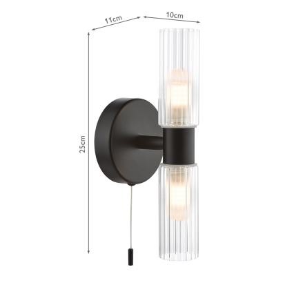 Där Lighting BOL0922 - Επιτοίχιο φωτιστικό μπάνιου BOLTON 2xG9/5W/230V IP44 μαύρο