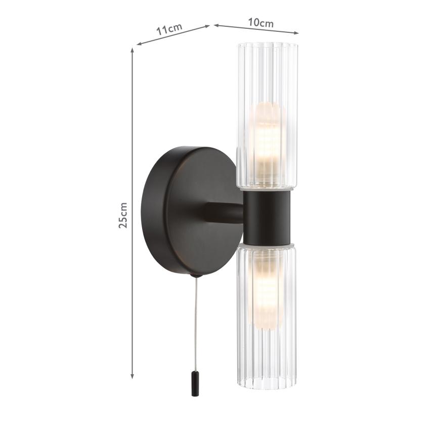 Där Lighting BOL0922 - Επιτοίχιο φωτιστικό μπάνιου BOLTON 2xG9/5W/230V IP44 μαύρο