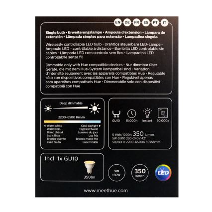 Λάμπα Dimmer LED Philips Hue WHITE AMBIANCE 1xGU10/4,3W/230V 2200-6500K