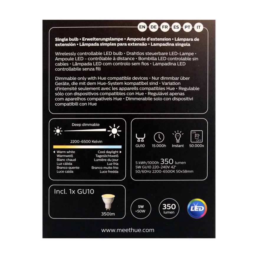 Λάμπα Dimmer LED Philips Hue WHITE AMBIANCE 1xGU10/4,3W/230V 2200-6500K